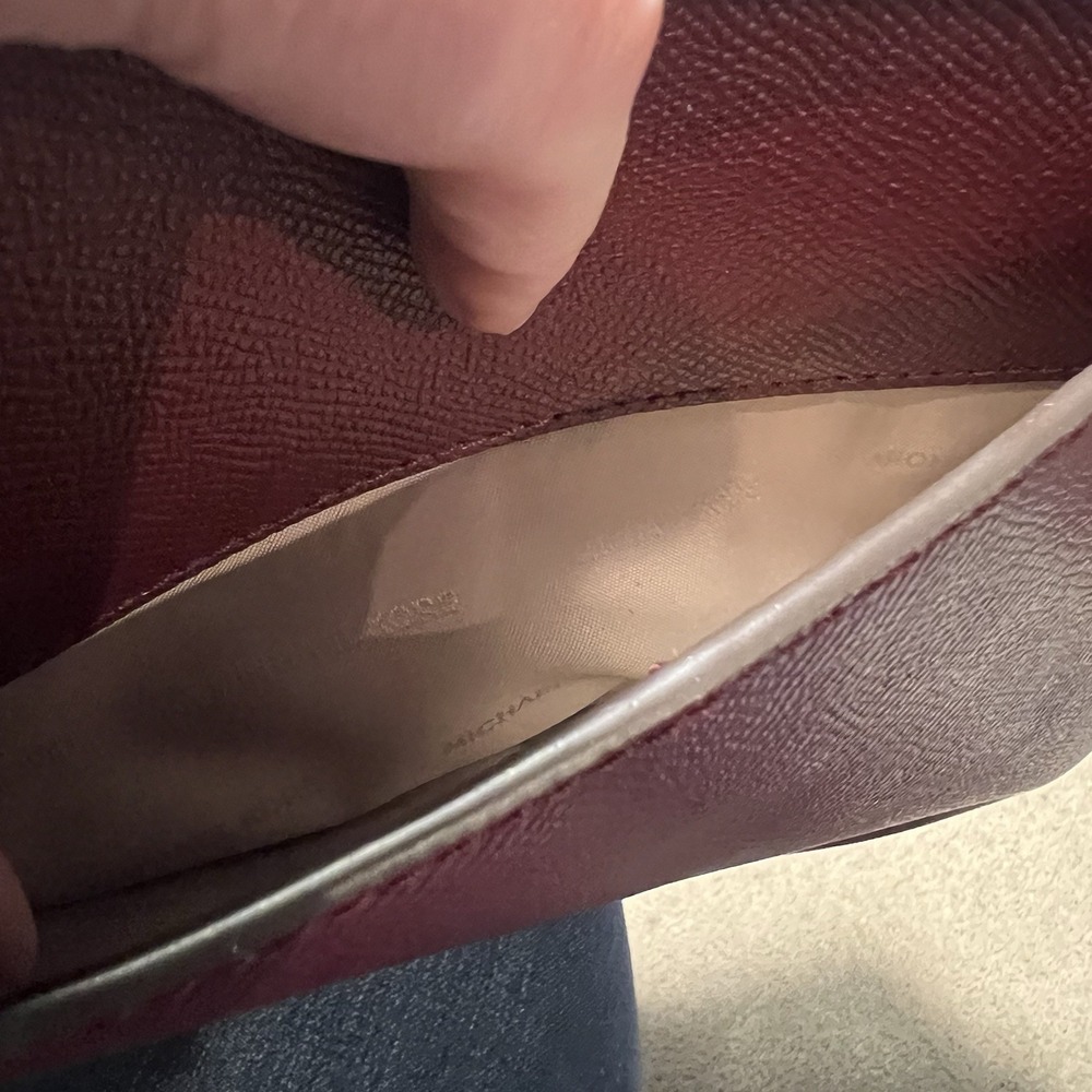 Michael Kors Jet Set Travel Leather Tote Lrg Shoulder Bag Maroon Red MK Logo EUC - Picture 11 of 12